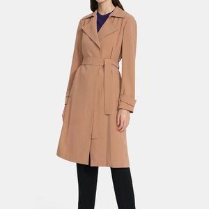 Theory Oaklane Trench Coat in Crepe, Dark Chestnut